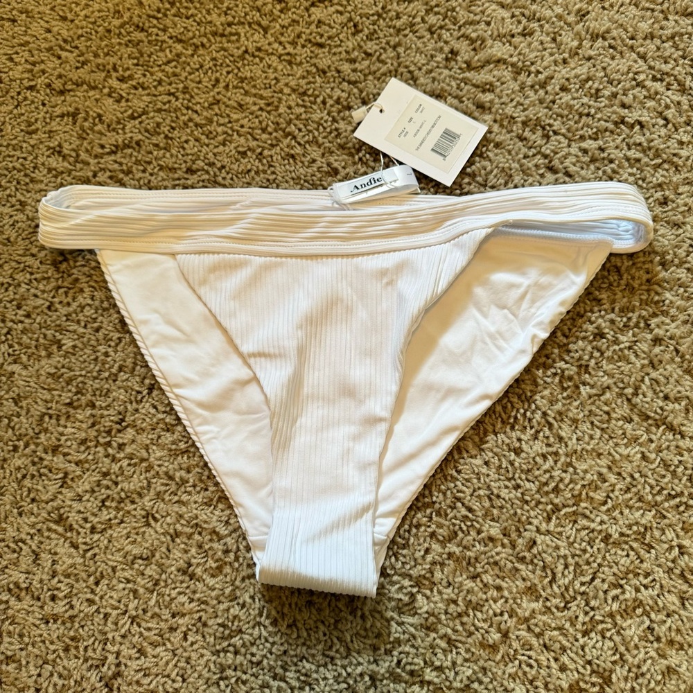 Andie NWT White Ribbed Cheeky Swim Bottom